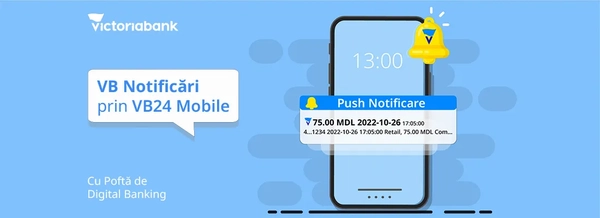 Victoriabank lansează un nou serviciu gratuit – Notificările push prin VB24 Mobile