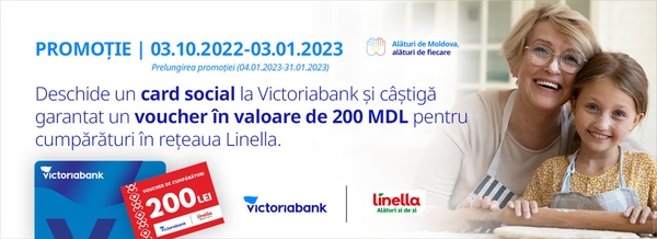 Victoriabank continuă promoția „Carduri sociale – alături de Moldova, alături de fiecare!