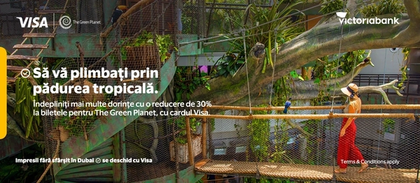 Obține o reducere de 30% la biletele pentru pădurea tropicală interioară The Green Planet cu cardul Visa de la Victoriabank