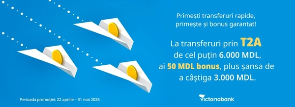 Primești un transfer? Primești și un bonus de la Victoriabank