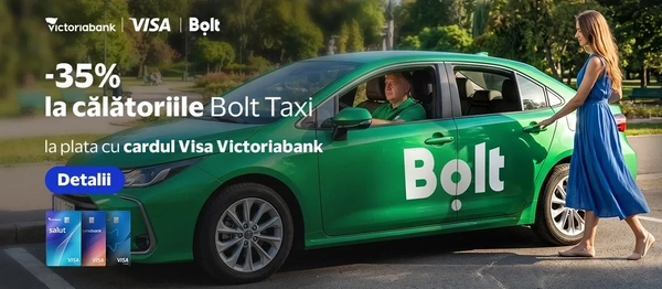 35% reducere la cursele Bolt pentru deținătorii de card Visa Victoriabank