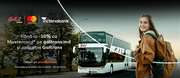 Reduceri exclusive pentru deținătorii de carduri Mastercard de la Victoriabank pentru biletele Galtrans