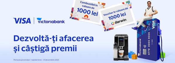 Achită cu cardul Visa Business Victoriabank și participă în tombola cu premii!