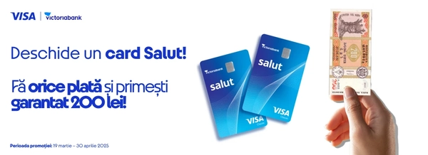Primește 200 MDL Welcome Bonus cu noul tău card Salut de la Victoriabank!