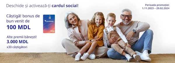 Promoția de toamnă: „Deschide card social Victoriabank, achită și câștigă premii”