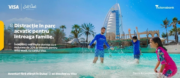 Beneficiază de o reducere de 20% la biletele pentru parcul acvatic Wild Wadi cu cardul Visa de la Victoriabank